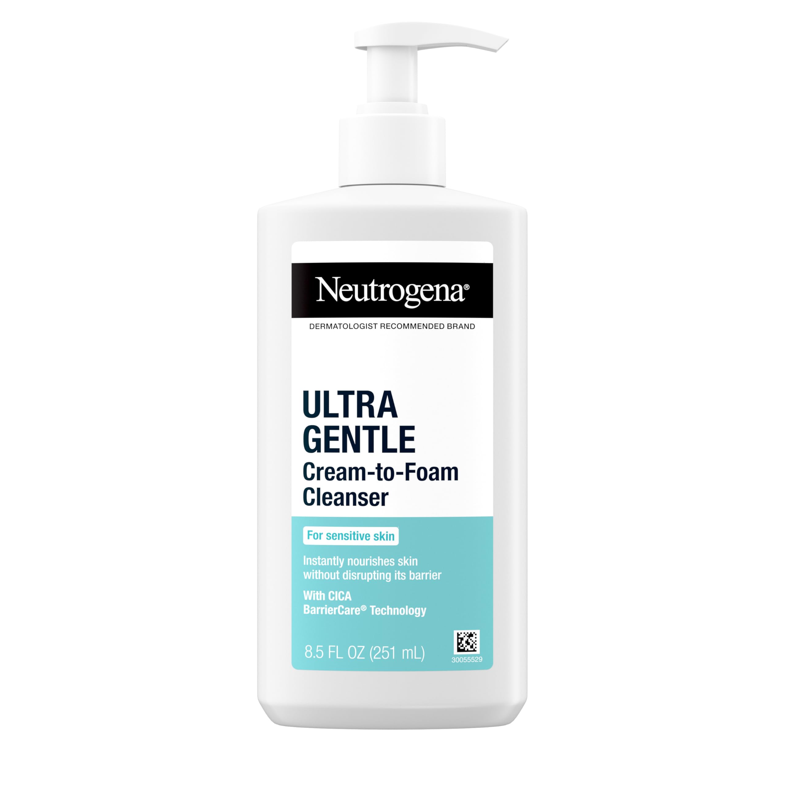 Neutrogena Ultra Gentle Cream-to-Foam Daily Facial Cleanser, Great for Gentle Sensitive Skin Cleanse, Hypoallergenic &