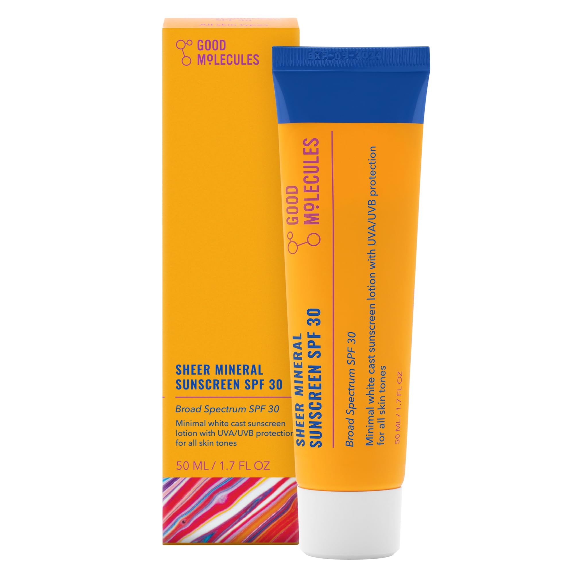Good Molecules Sheer Mineral Sunscreen SPF 30 - Hydrating Hyaluronic Acid - Face Sunscreen - UVA/UVB Protection - Reef-S